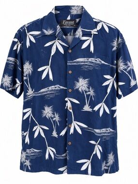 Favant 3XL Hawaiian Shirt Mens Navy Blue White Palm Tree Scenic Cotton Aloha